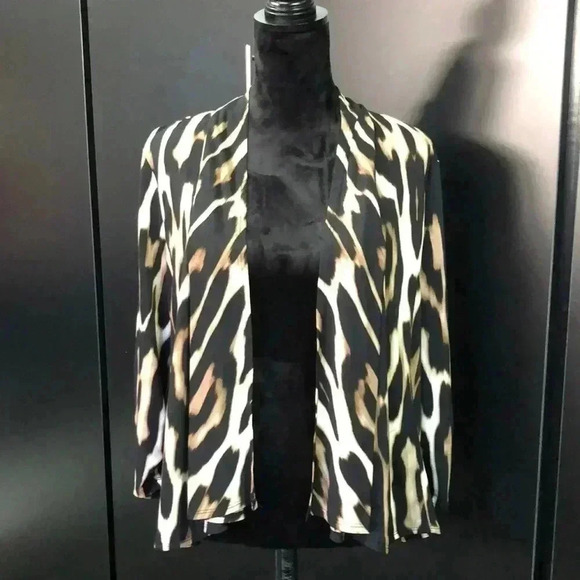 Chico’s Open Front Cardigan,ruched cuffs,animal print,stretch,size 1,small 8/10 - Picture 1 of 9